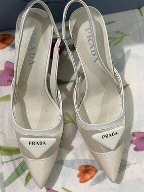 Prada Triangle Logo Mesh Open-Back High Heels